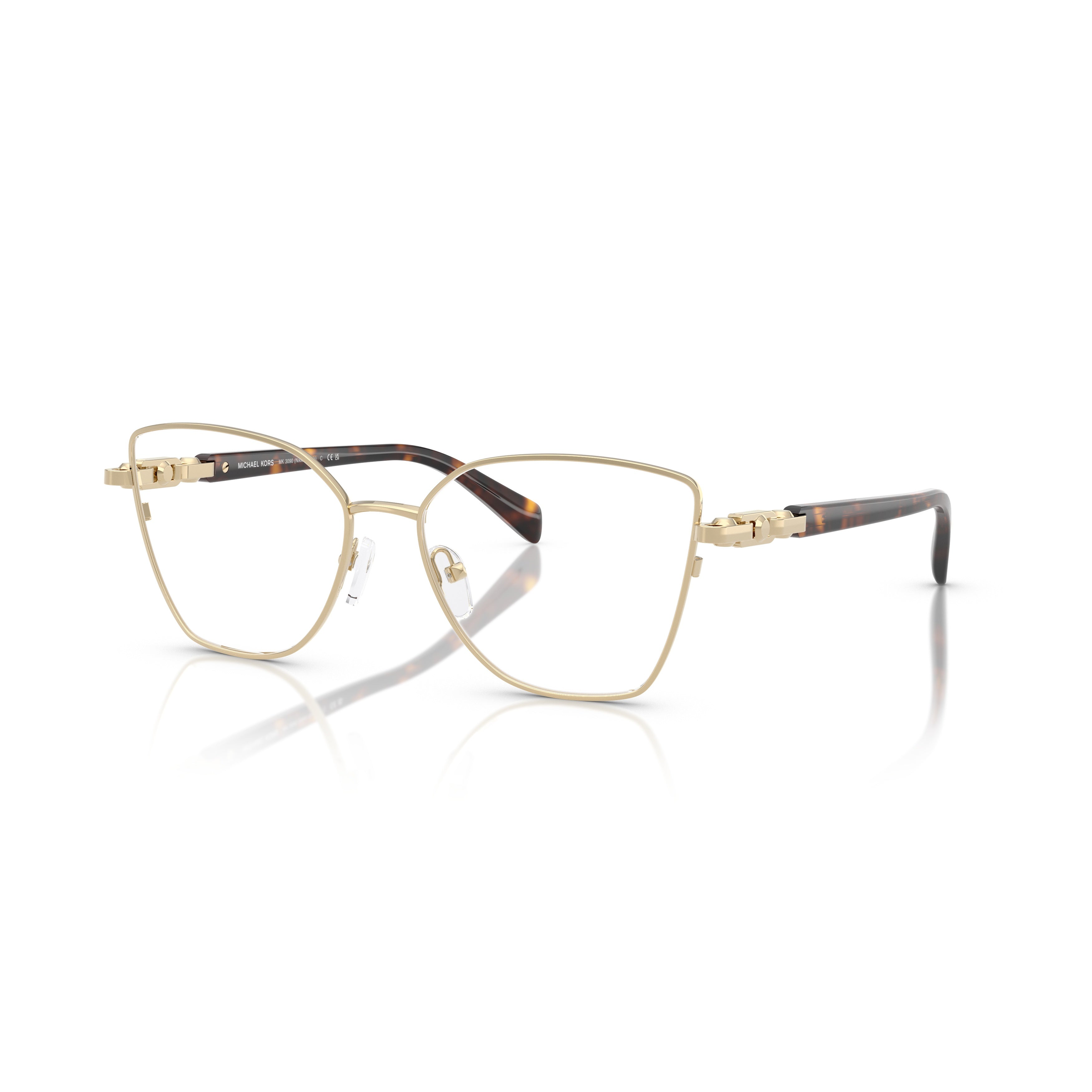 0Mk3090 Geometric Metal Frame Eyeglasses with Tortoiseshell Accents