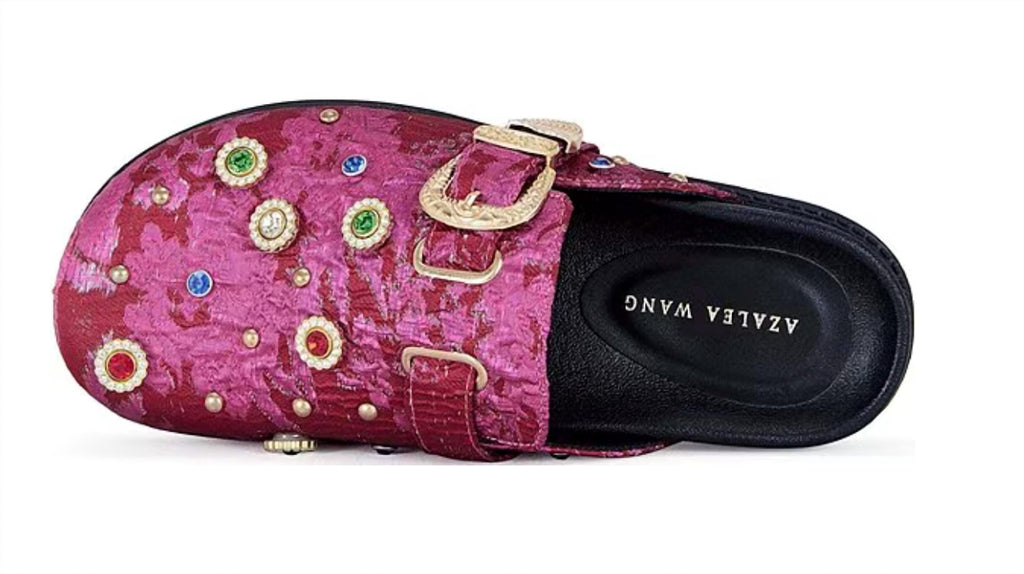 Women's Quinby Brocade Buckle Strap Mules Clog In Red