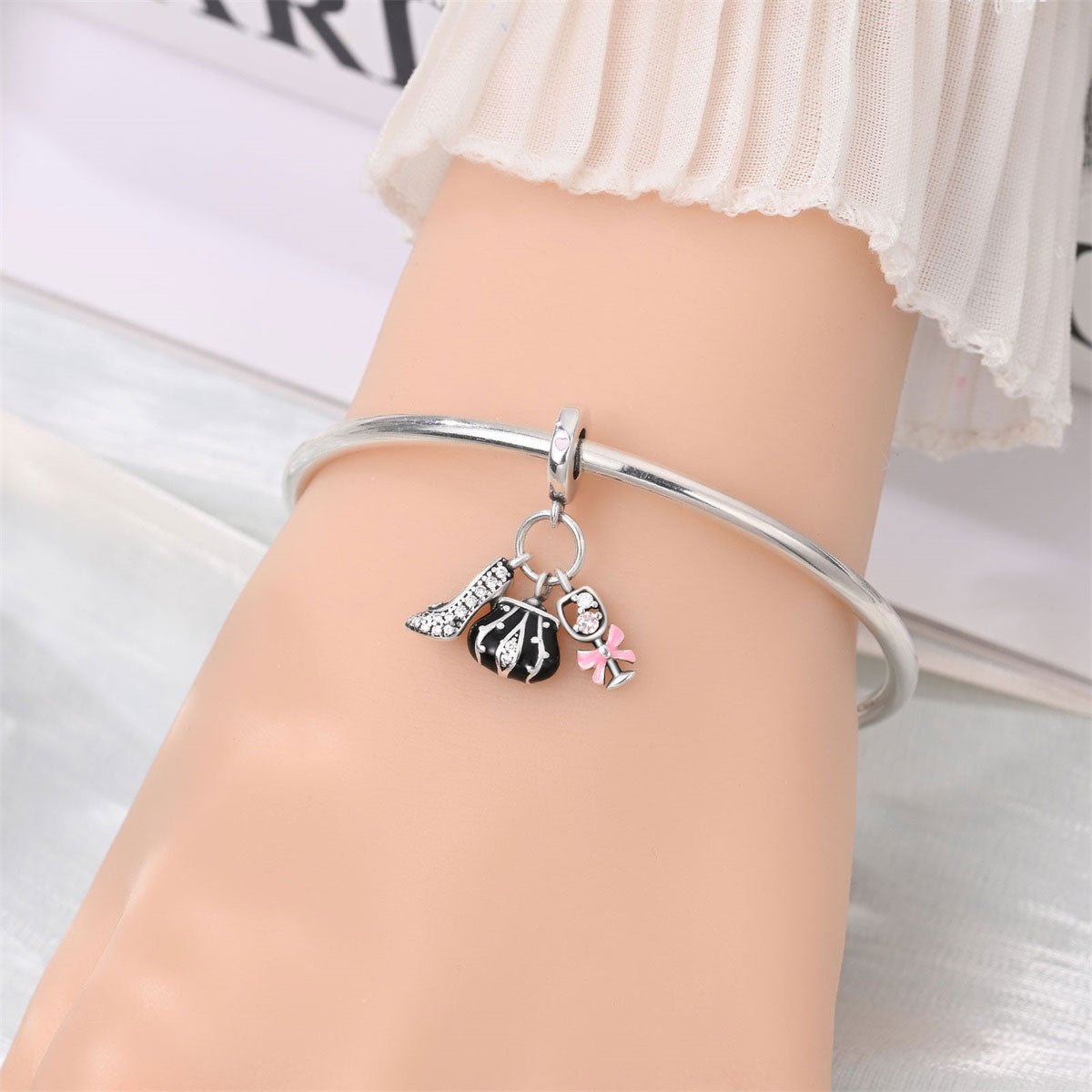 Fashion Handbag, Heel & Champagne Glass Dangle Charm