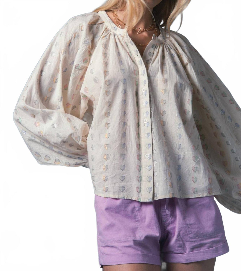 Lurex Hearts Minka Shirt In White