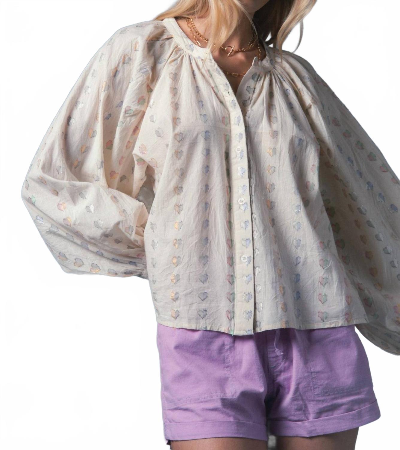 Lurex Hearts Minka Shirt In White