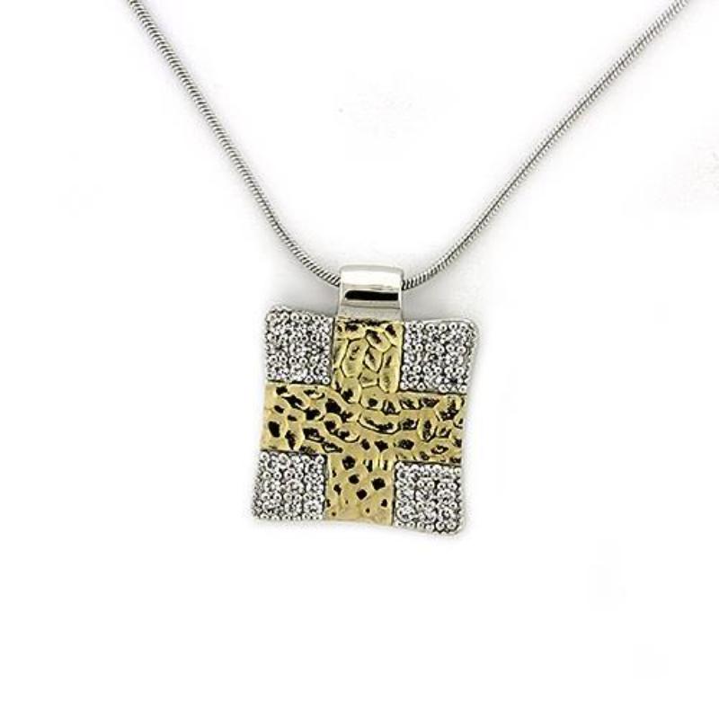 Gold+Rhodium 925 Sterling Silver Chain Pendant with AAA Grade CZ in Clear