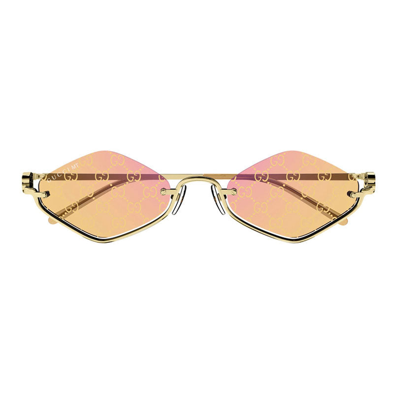 Gucci Sunglasses Geometric Semi Rim, Gold Frame And Rose Mirror To Dark Yellow With Gg Pattern Lens Gg1604S004