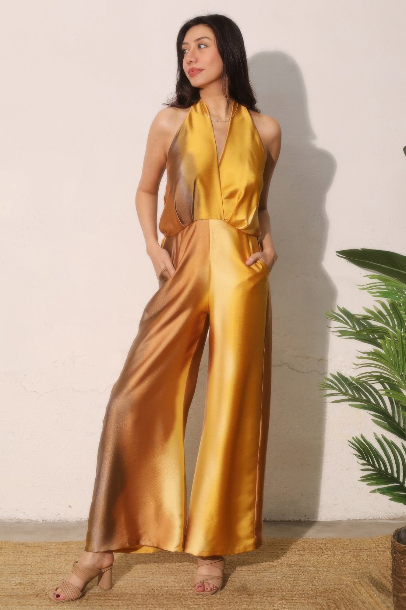 Ombre Satin Convertible Halter Jumpsuit