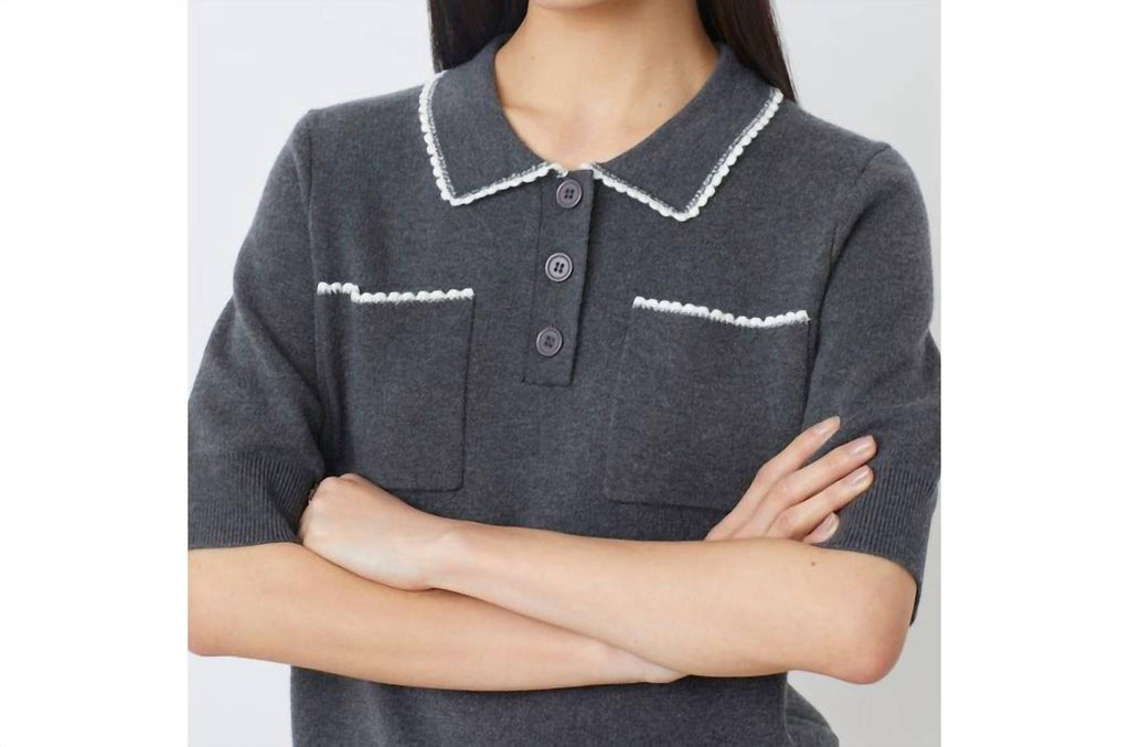 Polka Collared Knit Top In Carbone