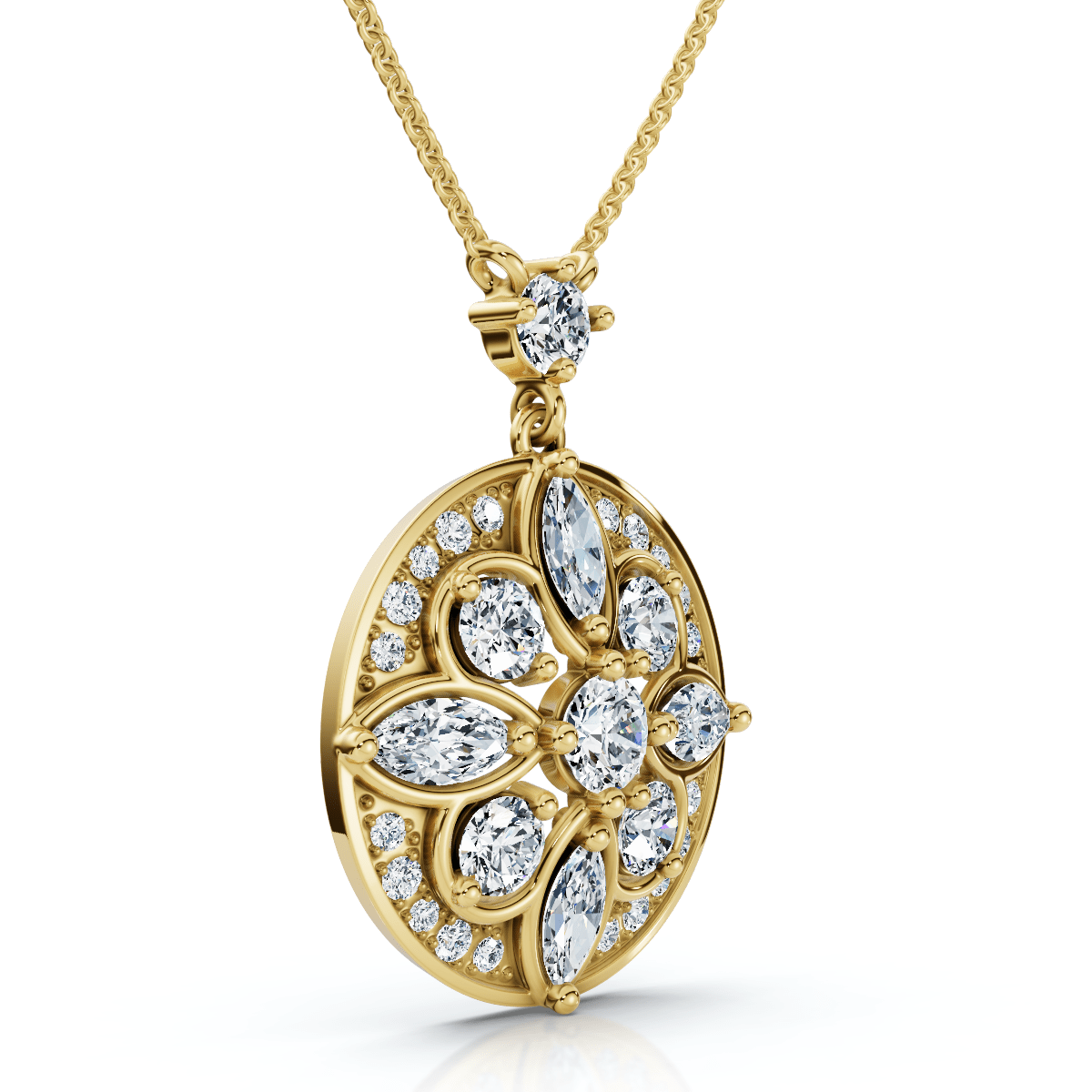 Vintage Diamond Circle Pendant 14k Gold Lab Grown 18" Necklace EF/VS