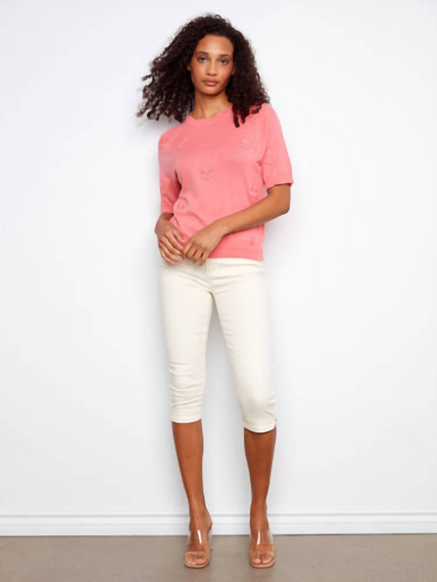 Floral Soutache Cotton Knit Top In Sorbet