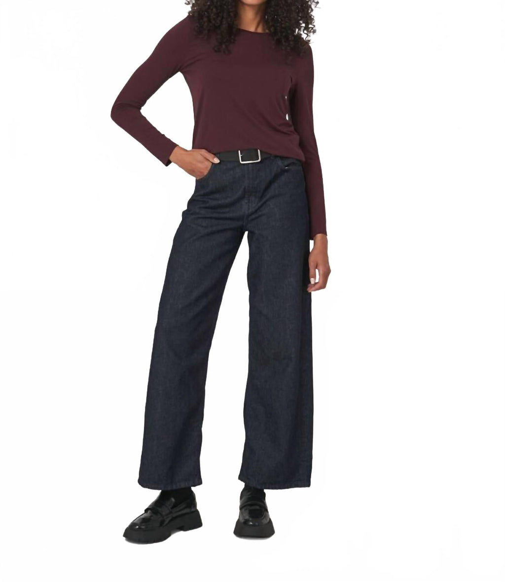 Basic Jewel Neck Long Sleeve Top In Merlot