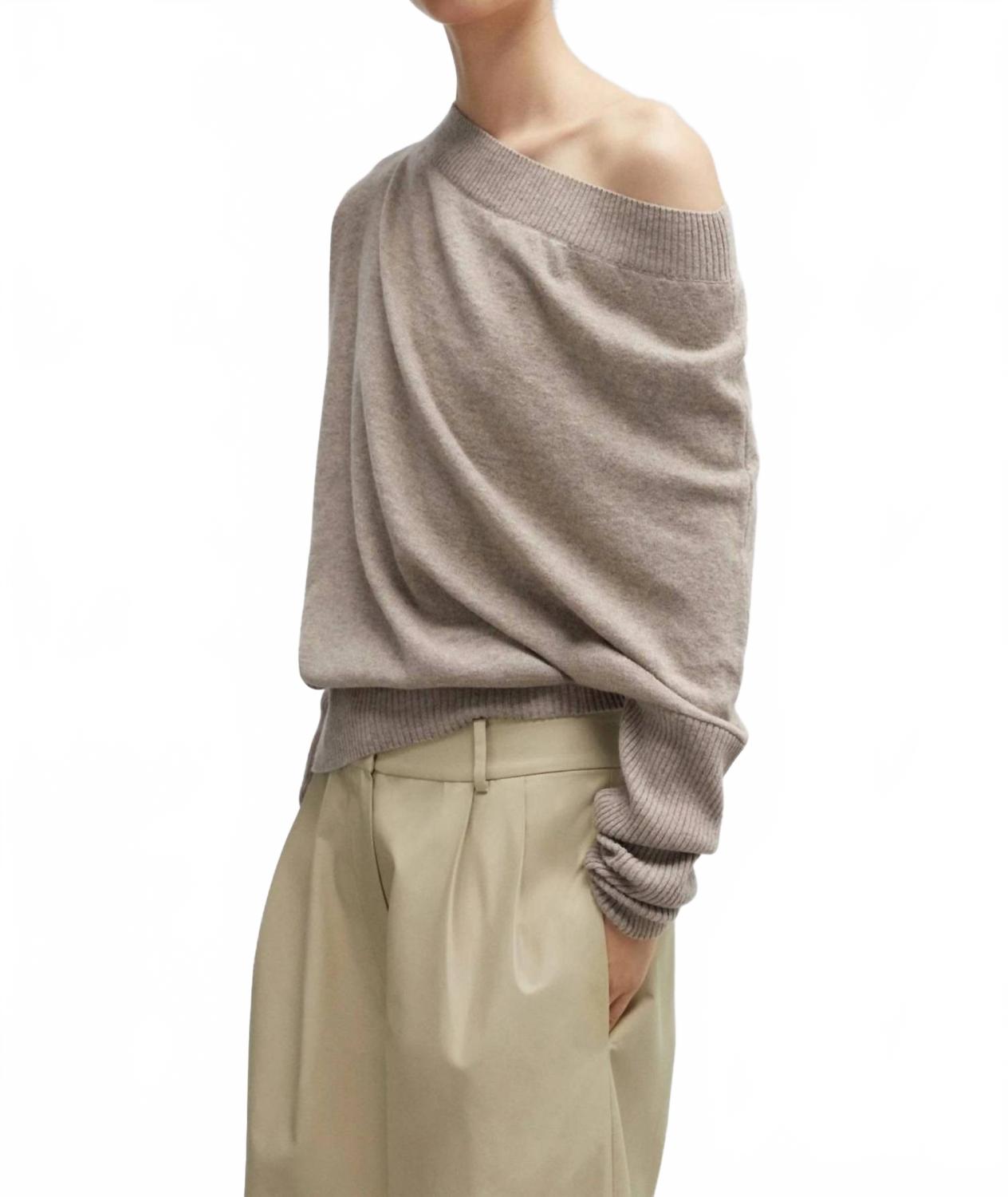 Merino Wool Off Shoulder Sweater In Taupe