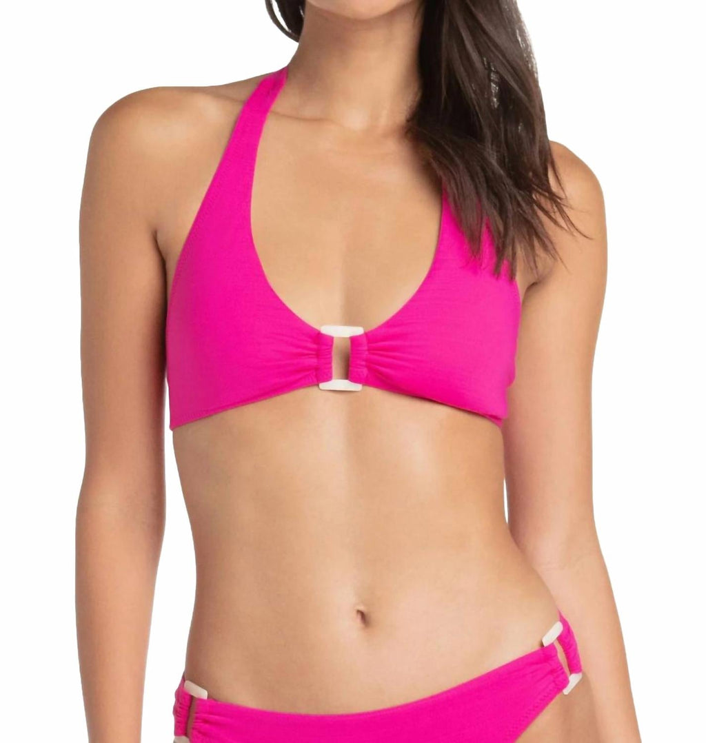 Shell Halter Swim Top In Textured Lotus Pink