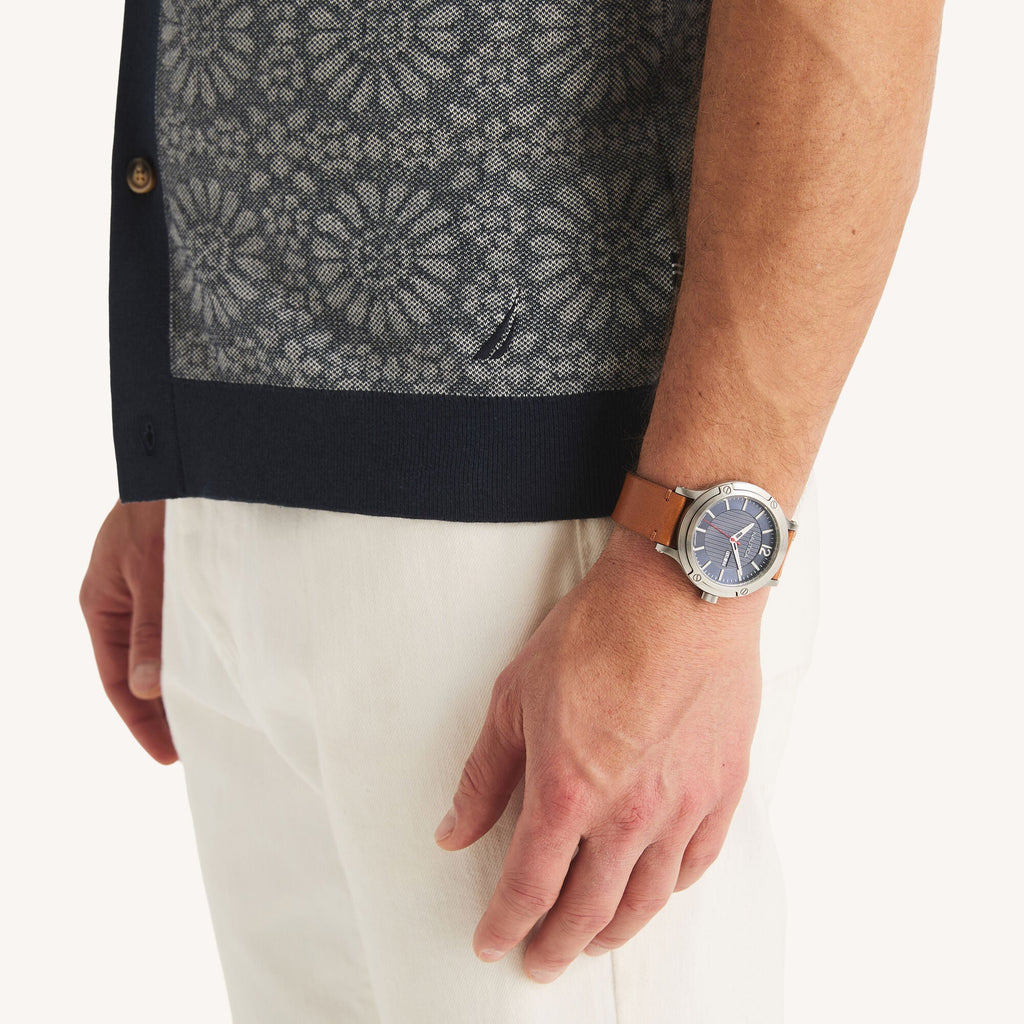 Nautica Mens Jacquard Button-Front Sweater Polo