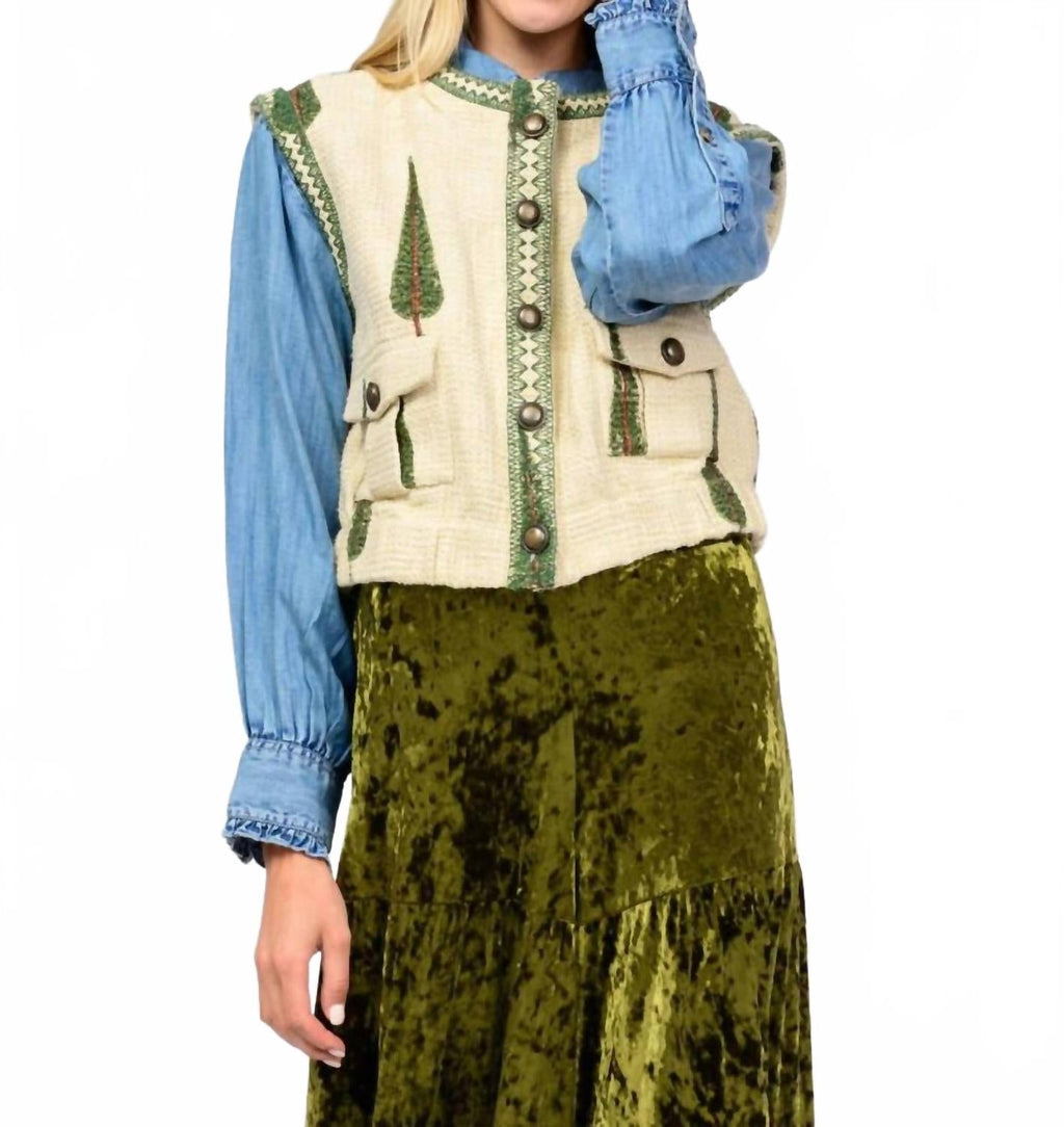 Tree Print Vest In Ivory