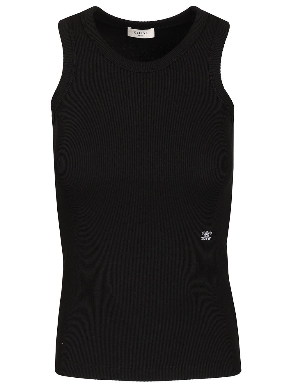 Celine Women Ribbed Silk And Cotton Tank Top