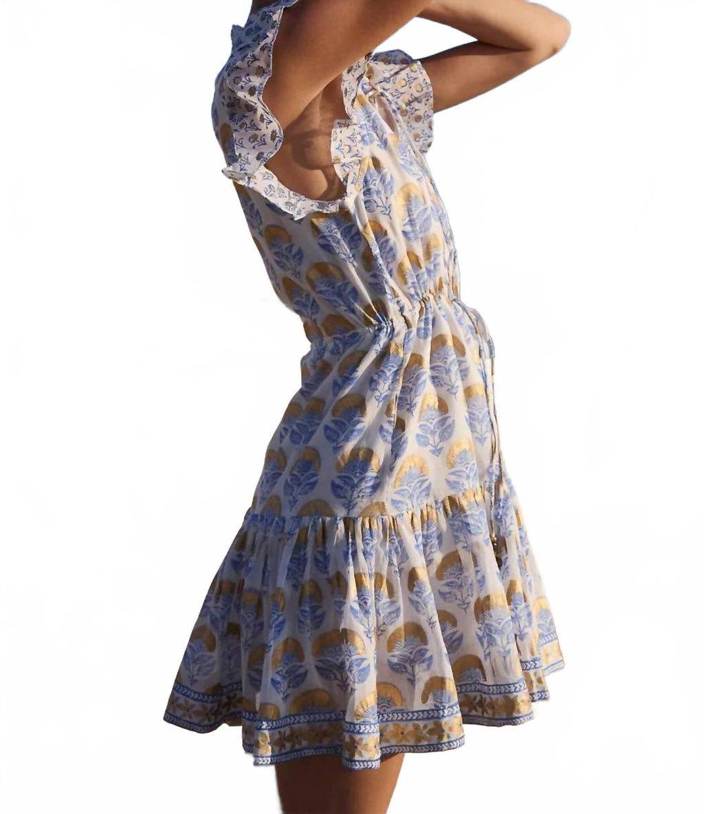 Cinched Flirty Short Dress In Arbor Blue