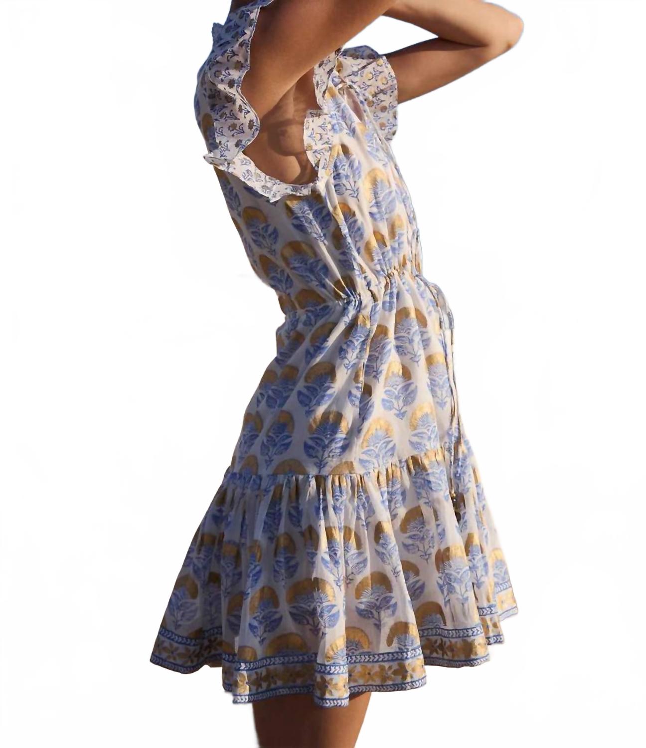 Cinched Flirty Short Dress In Arbor Blue