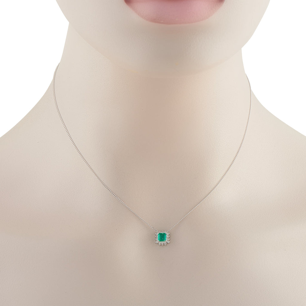 LB Exclusive Platinum 0.12ct Diamond and Emerald Necklace MF06-041026