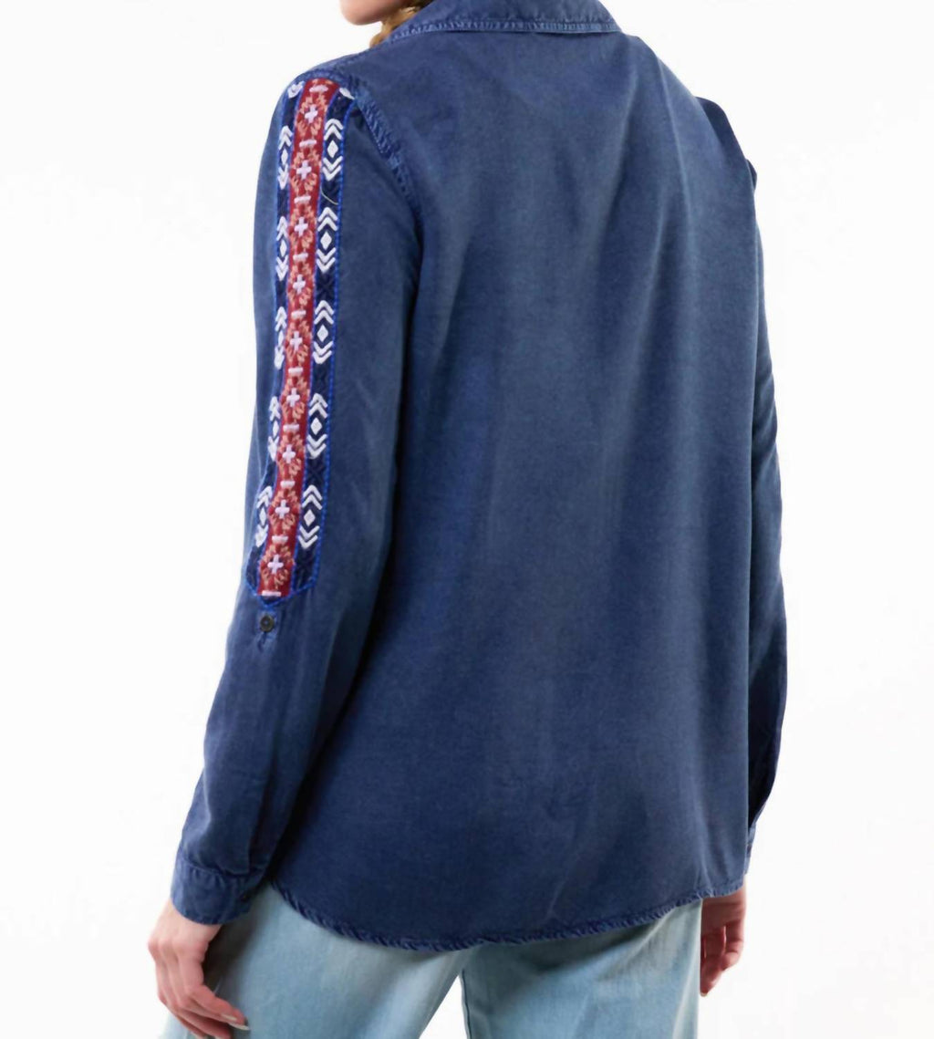 Crafted Embroidered Button-Down Shirt In Denim Blue