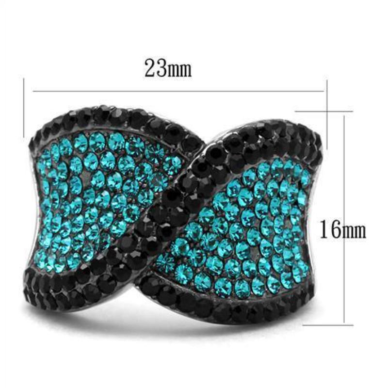 Two-Tone IP Black Stainless Steel Ring with Top Grade Crystal in Blue Zircon