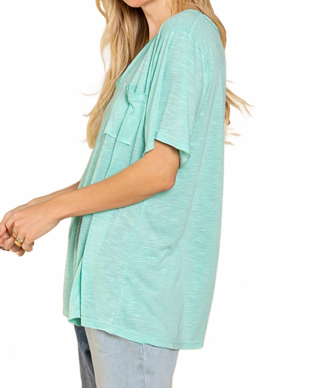 Basic And Soft Slub V Neckline Tee In Paradise Mint
