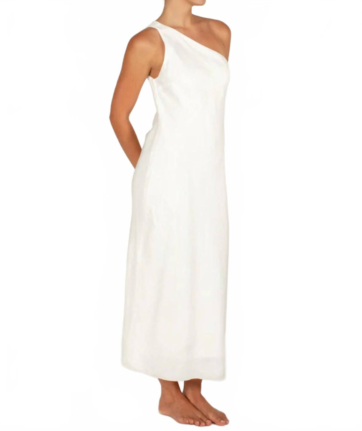 Linen Vera One Shoulder Maxi Dress In Foam
