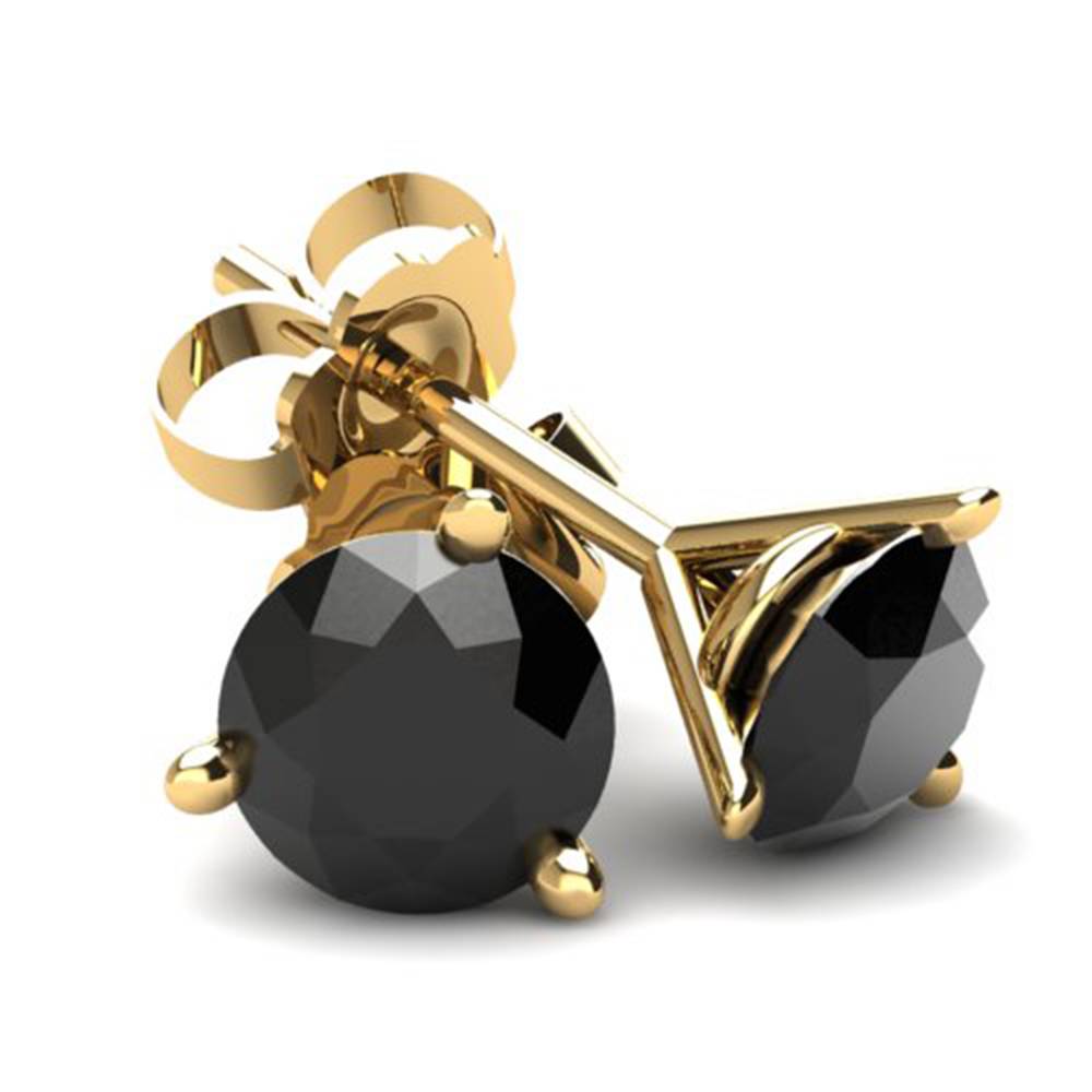 1.00Ct Round Brilliant Cut Heat Treated Black Diamond Stud Earrings in 14K Gold Martini Setting