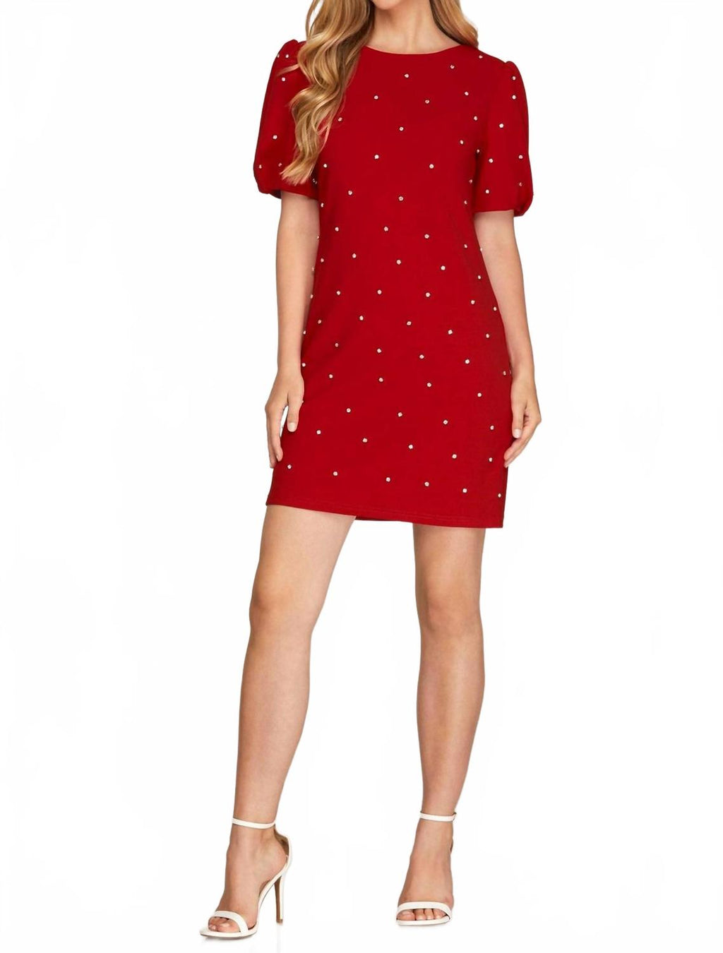 Scattered Rhinestone Trim Short Dress