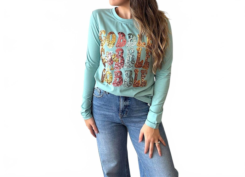 Gobble Long Sleeve Tee In Blue Multi