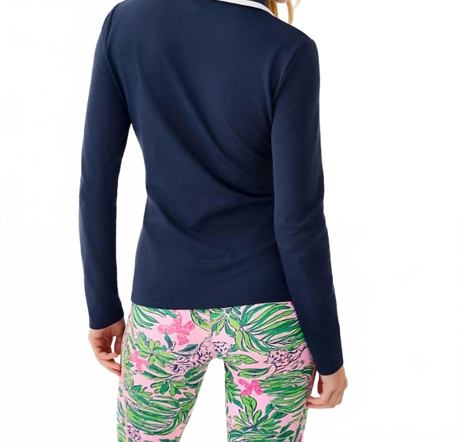 Frida Half Zip Long Sleeve Top In Low Tide Navy