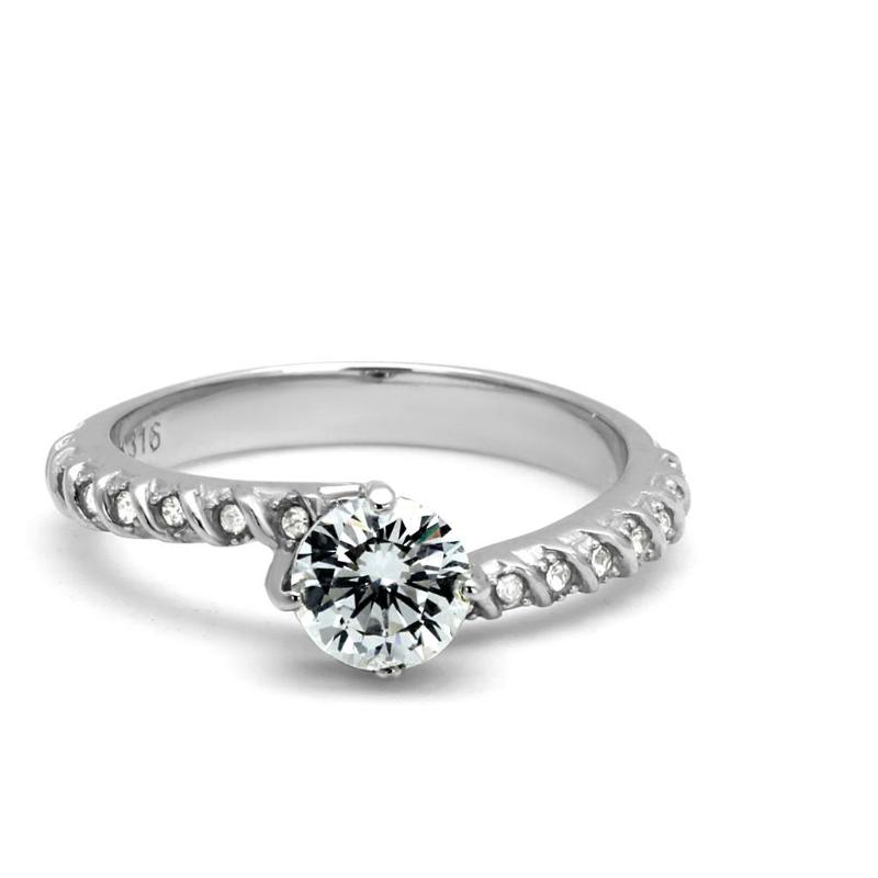 High polished (no plating) Stainless Steel Ring with AAA Grade CZ in Clear