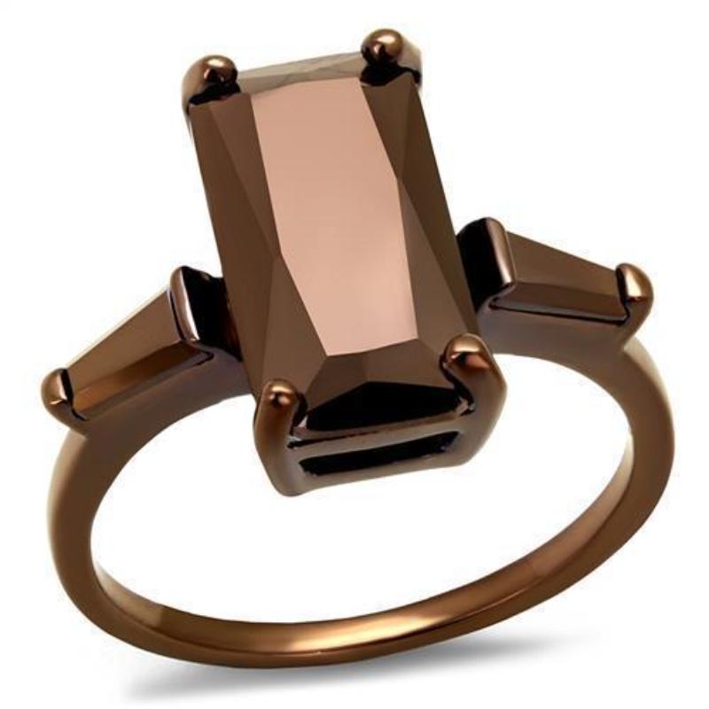 IP Coffee light Brass Ring with AAA Grade CZ in Light Coffee
