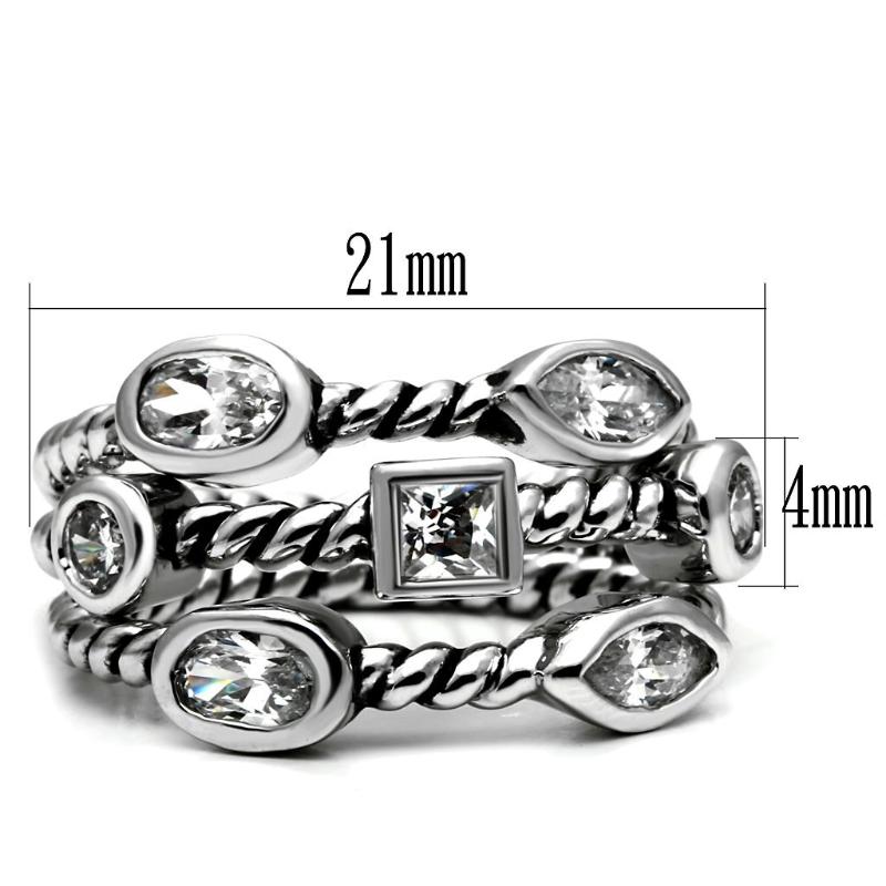 High polished (no plating) Stainless Steel Ring with AAA Grade CZ in Clear