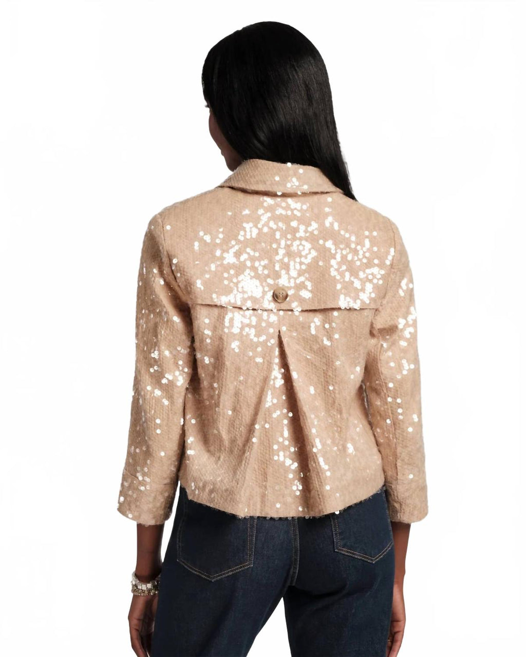 Sequin Moto Jacket In Champagne