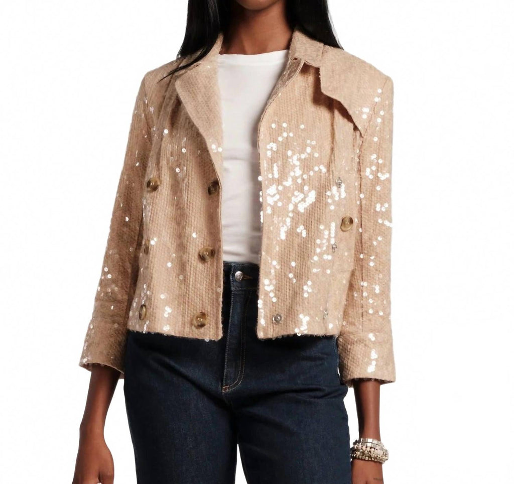 Sequin Moto Jacket In Champagne