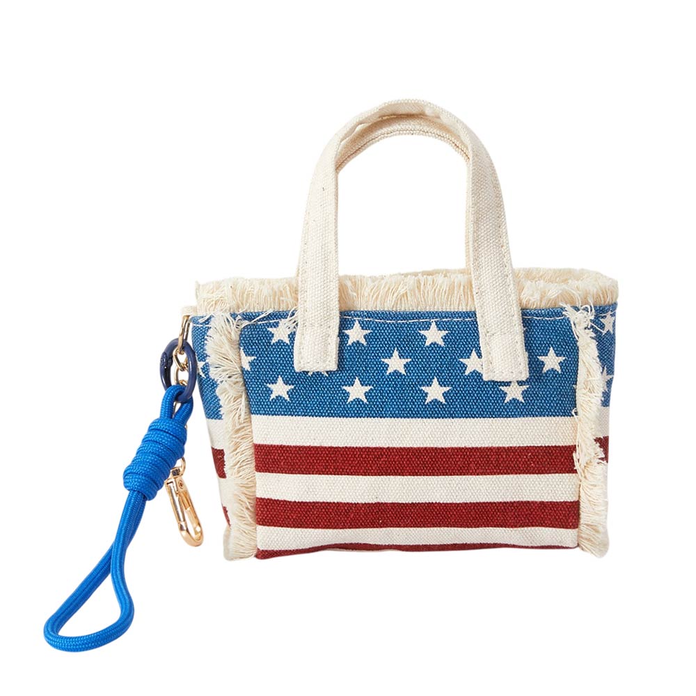 American USA Flag Mini Canvas Tote Bag Keychain Bag Charm