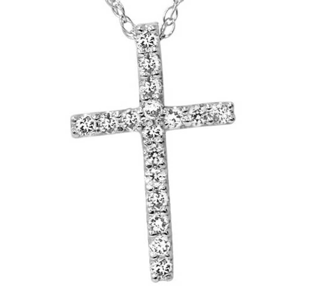 1/10ct Diamond Cross Pendant 10K White Gold 1/2" Tall