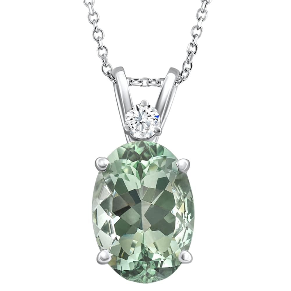 Oval Green Amethyst Diamond Pendant Women's Necklace 18" White Gold Size: Medium