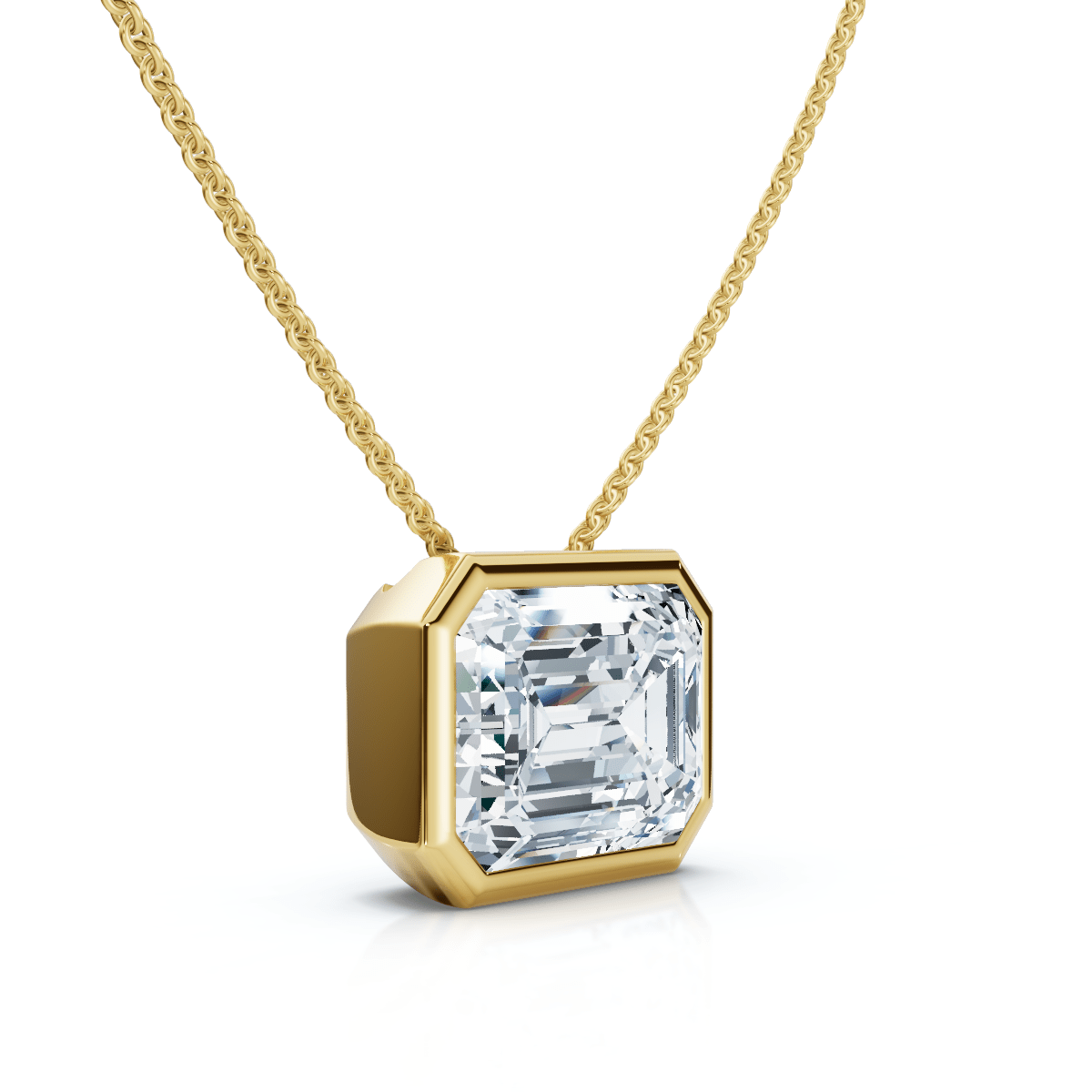 2Ct Solitaire Bezel Emerald Diamond East West Pendant 14k Gold Necklace Lab Grown Size: Small