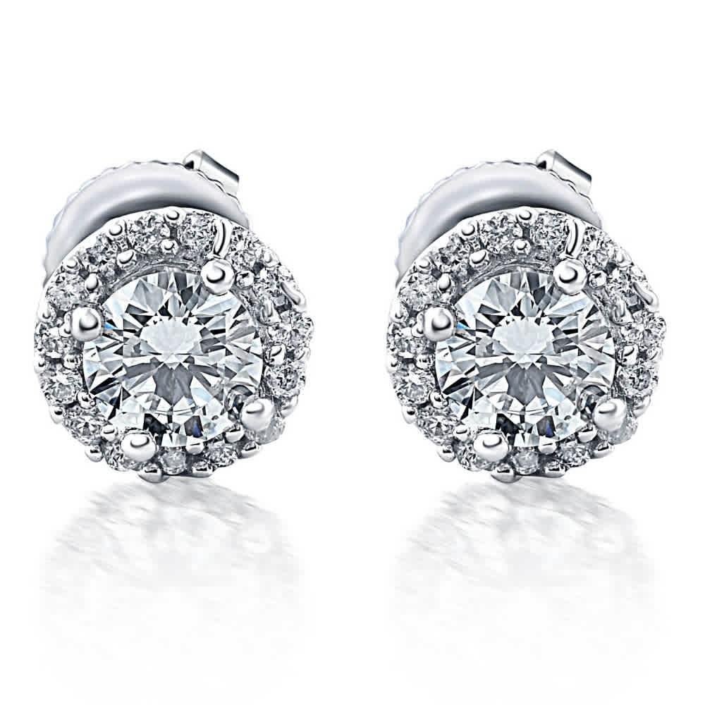 1/2ct Diamond Halo Round Brilliant Cut Studs 10k White Gold