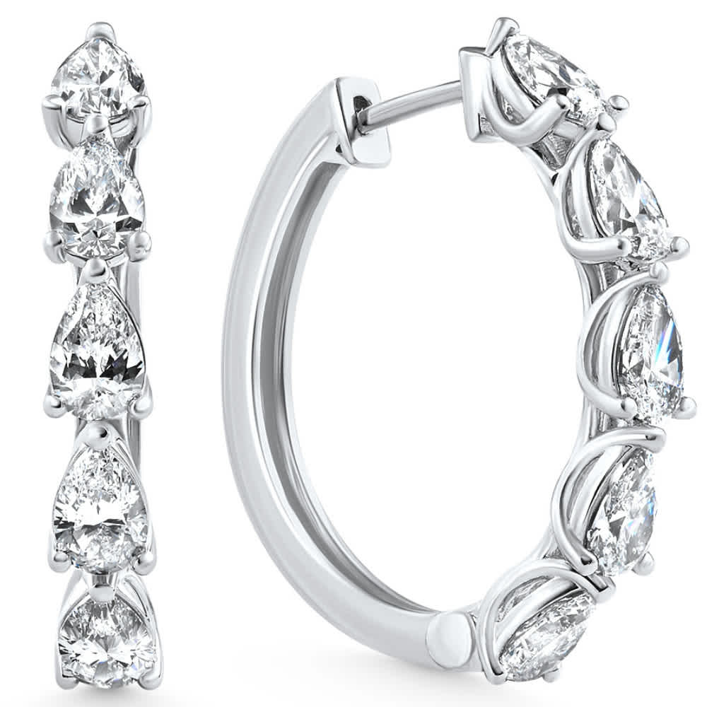 4Ct Diamond Pear Shape Hoops 14k White Gold Lab Grown Women's Earrings 1.25"