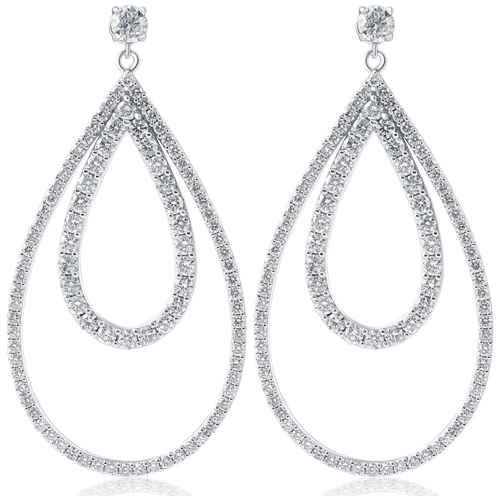 5 Ct Pear Shape Dangle Lab Grown Diamond Large Earrings White Gold 2" Tall