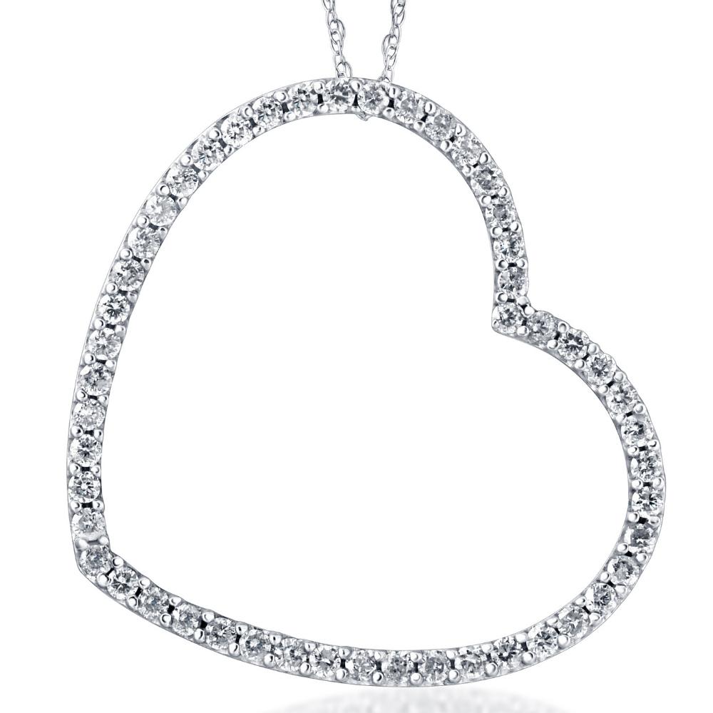 1ct Real Diamond Large Heart Shape Pendant White Gold