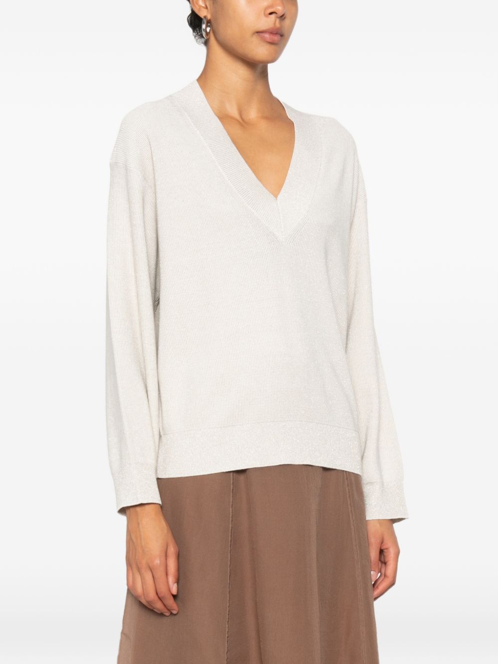 Brunello Cucinelli Women Cotton V-Necked Sweater