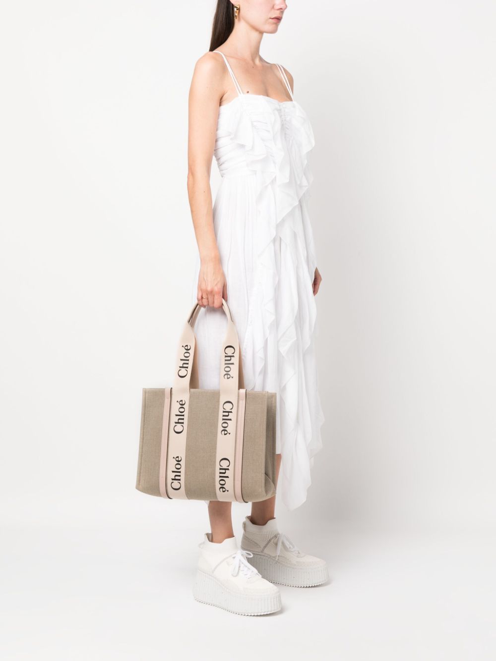 Chloé Women Woody Linen Tote Bag