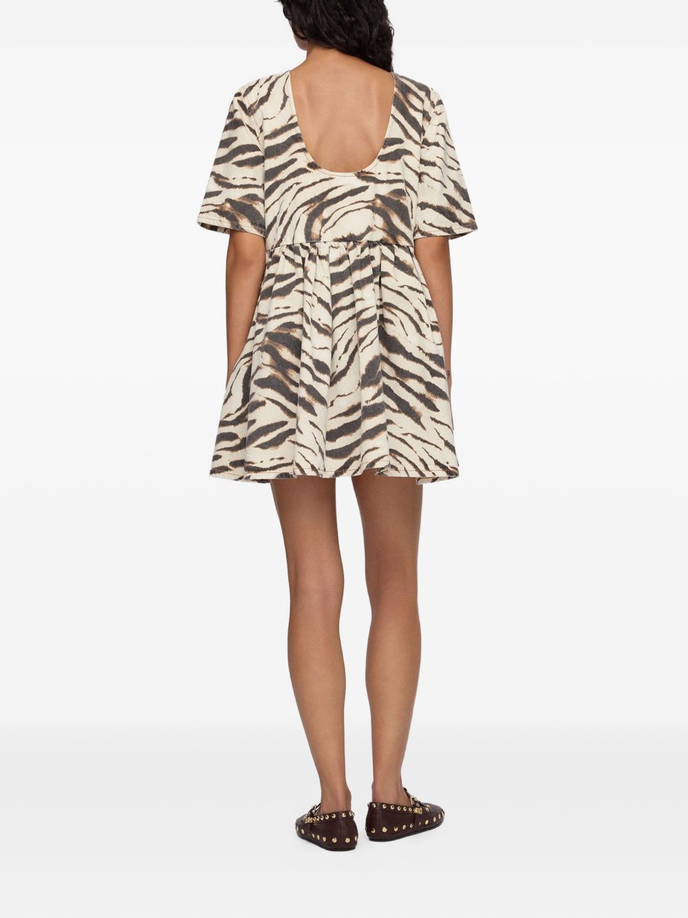 Ganni Women Zebra Print Cotton Mini Dress