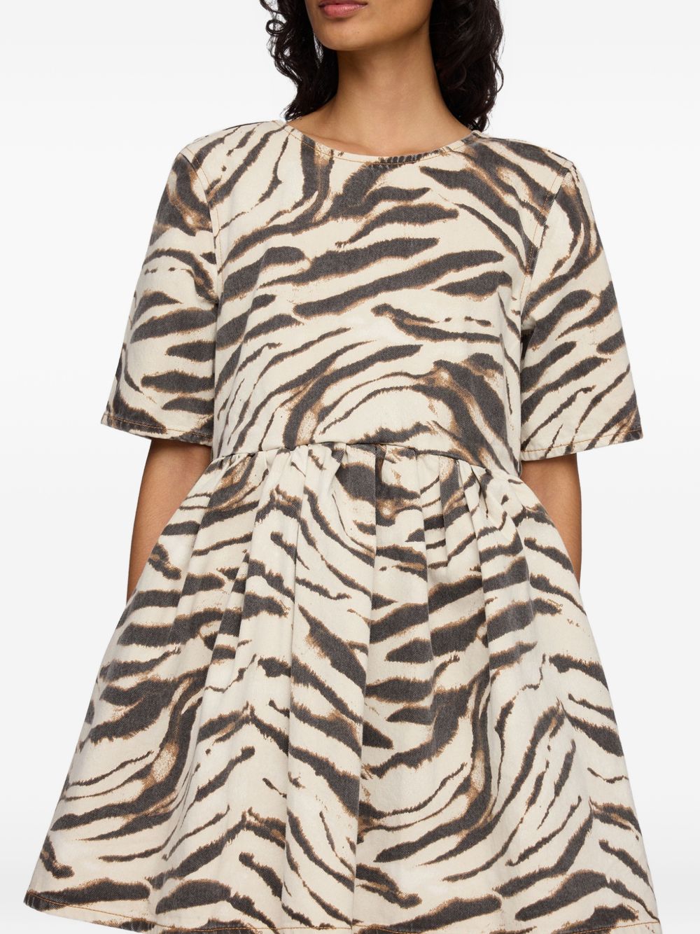 Ganni Women Zebra Print Cotton Mini Dress