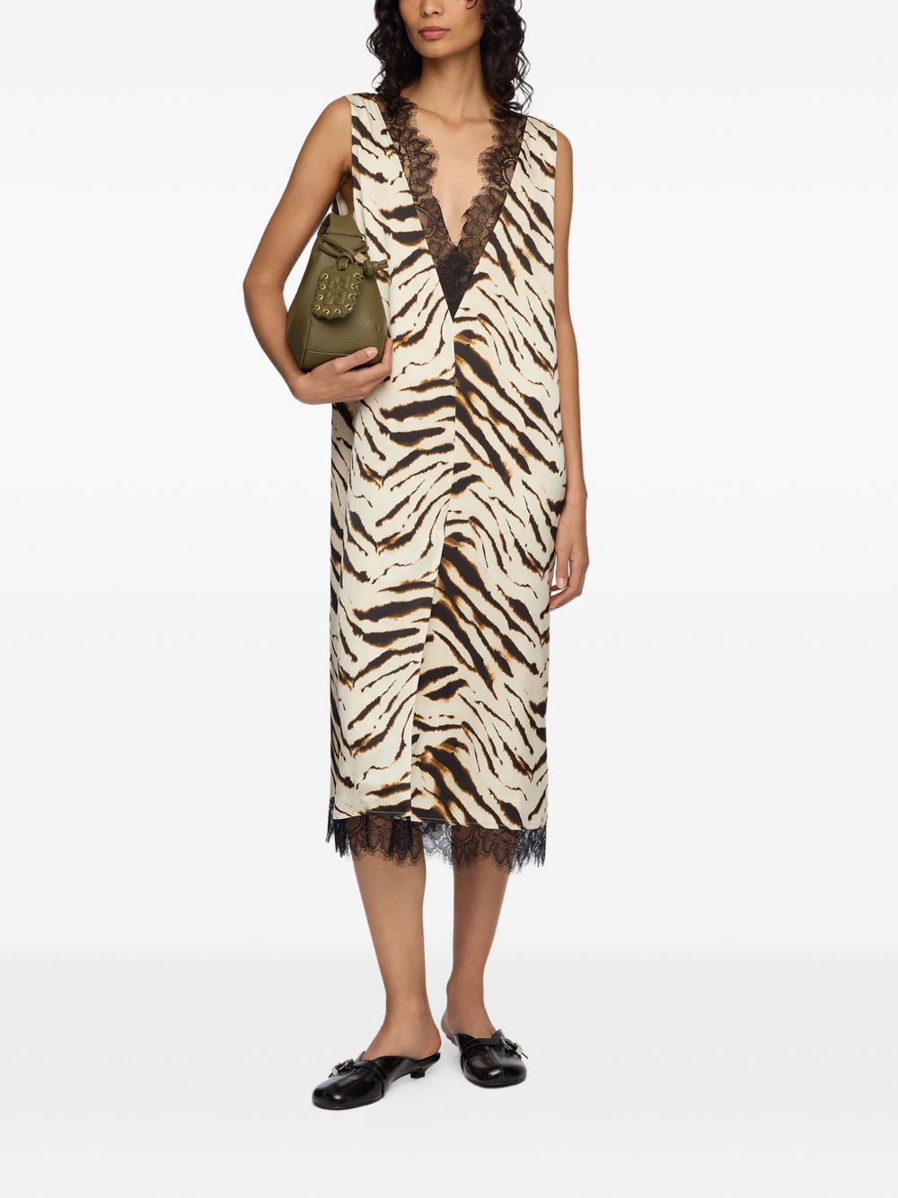 Ganni Women Zebra Print Midi Dress