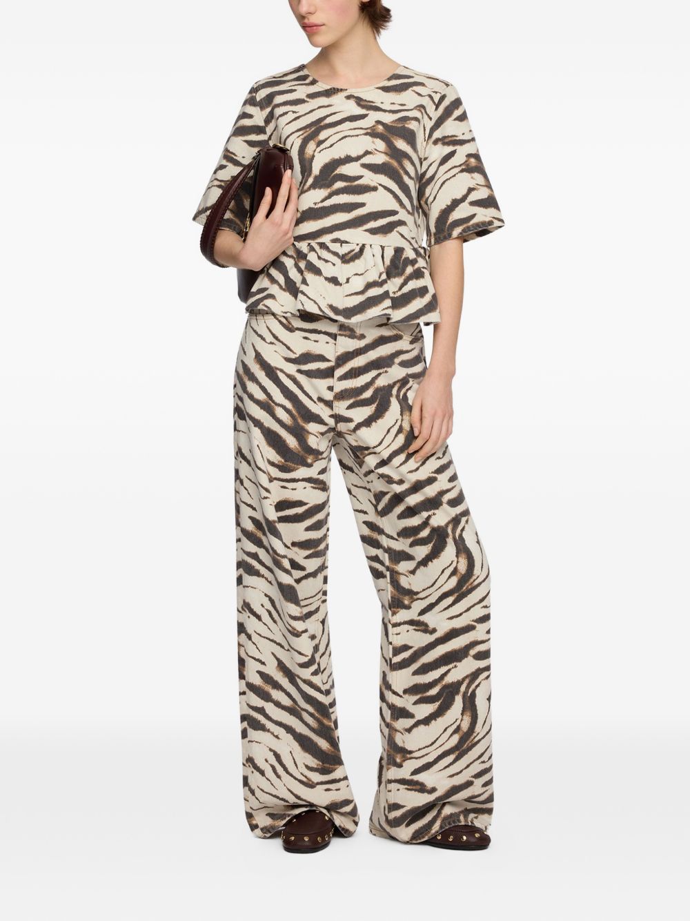 Ganni Women Zebra Print Organic Cotton Top
