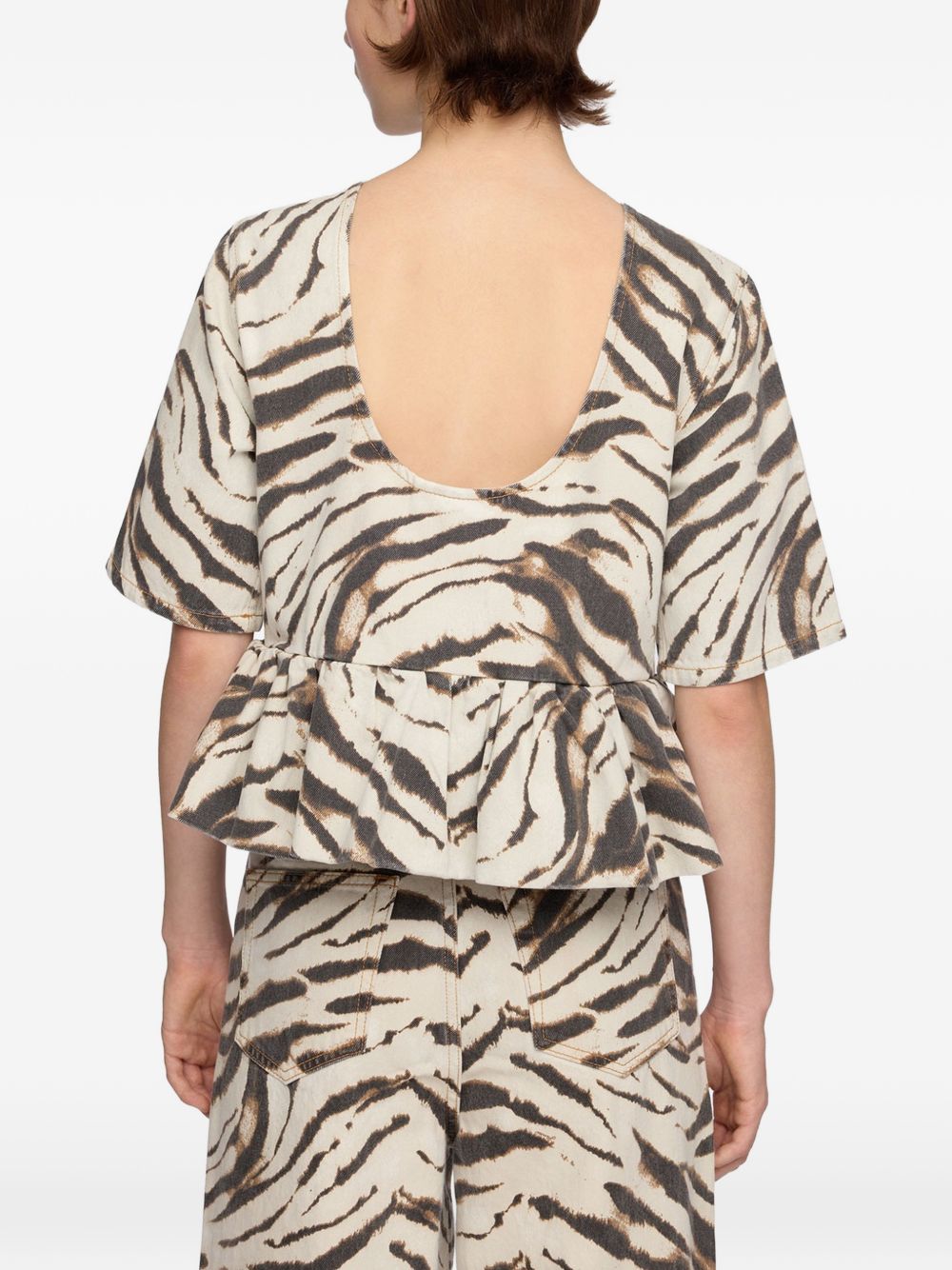 Ganni Women Zebra Print Organic Cotton Top
