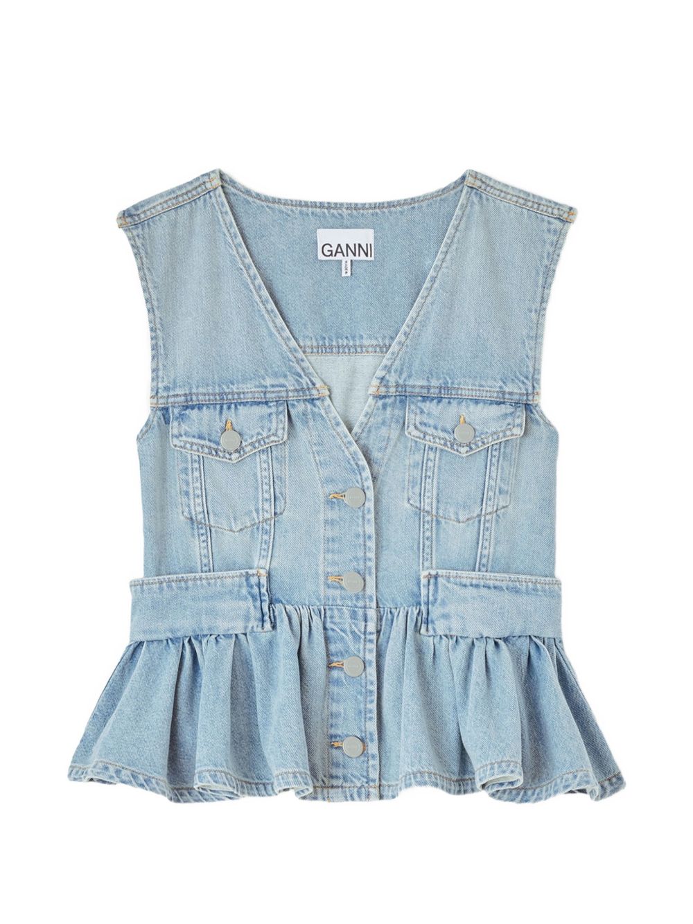 Ganni Women Denim Peplum Top