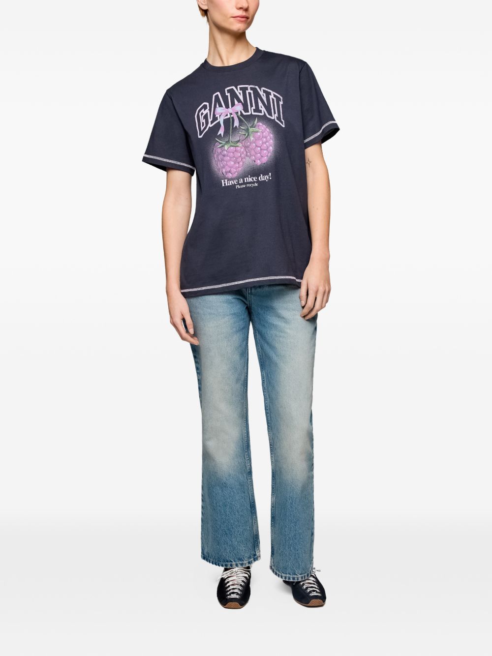 Ganni Women Raspberry Cotton T-Shirt